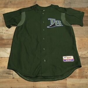 Vintage Y2K Majestic MLB Tampa Bay Rays Jersey Large Green